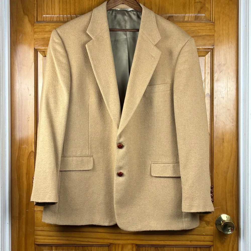 Vintage Evan-Picone 100% Camel Hair Blazer 46R Tan Two Button Sport Coat Foleys
